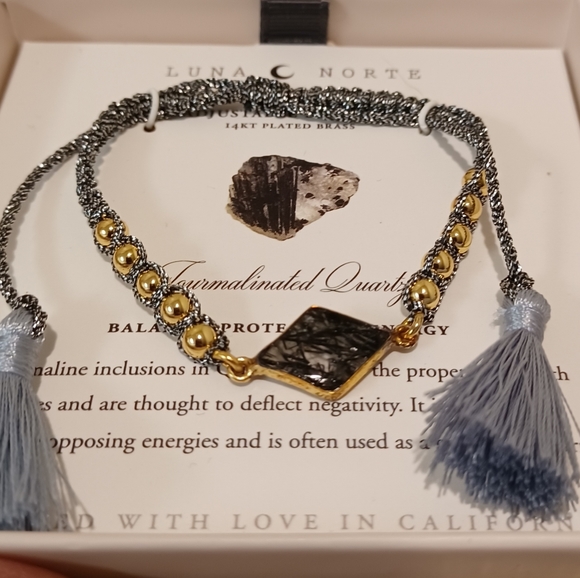 LUNA NORTE NATURAL TOURMALINATED QUARTZ GEMSTONES W/ TASSELS ADJUSTABLE STRING - Picture 8 of 12